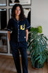 Women summer pajama set Black T-shirt + Pants